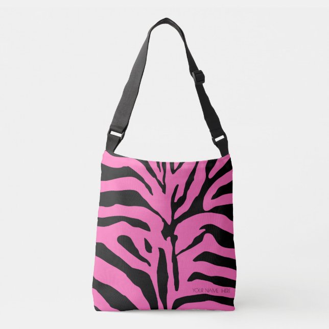 Custom name hot pink zebra skin vector crossbody bag (Front)