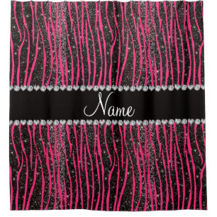 Custom name hot pink zebra stripes black glitter shower curtain
