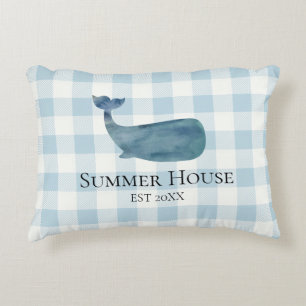 Custom Name House Whale Gingham Check Coastal Decorative Cushion
