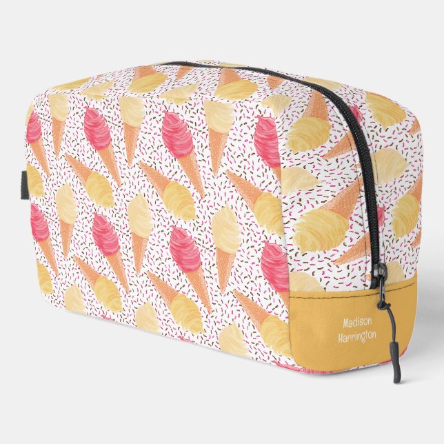 Custom Name Ice Cream Pattern Dopp Kit (Right Corner)
