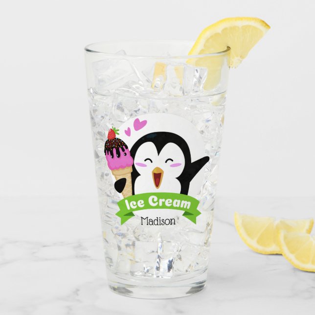Custom name Ice Cream Penguin pint glass (Back Ice)