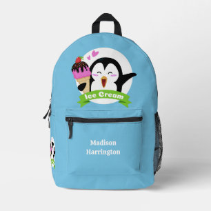 Custom Name Ice Cream Penguin Printed Backpack