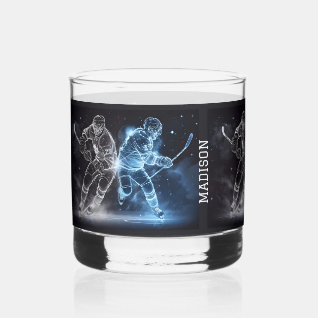 Custom Name Ice Hockey Whiskey Glass (Front)
