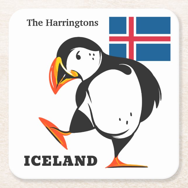 Custom Name Iceland Square Paper Coaster (Front)