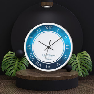 Custom Name & Image Crystallised Blue Background Clock
