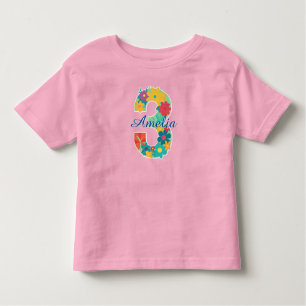Custom name in floral number 3-Toddler T-Shirt