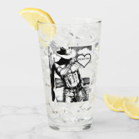 Custom Name in Heart With 6-Pack Cowboy Art Sketch