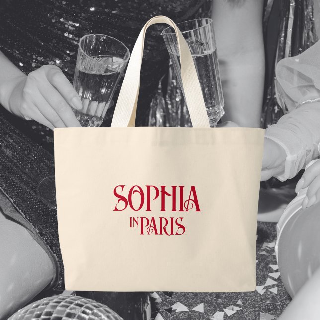 Custom Name In Paris Theme Bachelorette Party Large Tote Bag (Creator Uploaded)