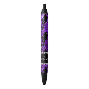 Custom name indigo glitter purple roller derby black ink pen