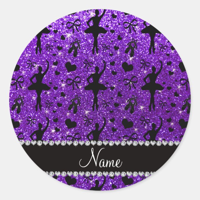 Custom name indigo purple glitter ballerinas classic round sticker (Front)