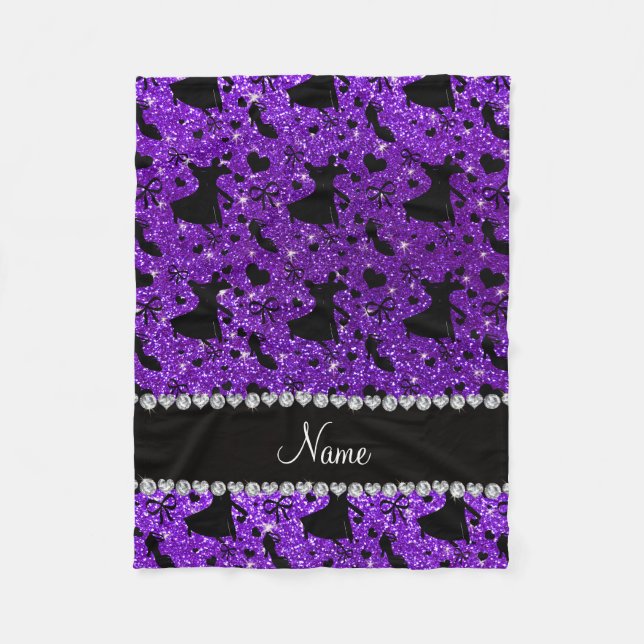 Custom name indigo purple glitter ballroom dancing fleece blanket (Front)