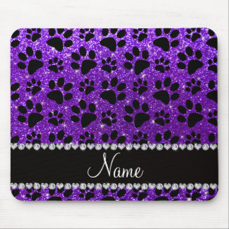 Custom name indigo purple glitter black dog paws mouse pad