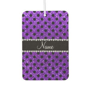 Custom name indigo purple glitter black polka dots car air freshener