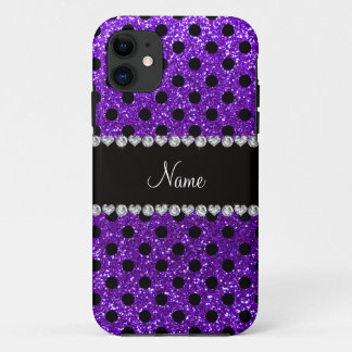 Custom name indigo purple glitter black polka dots Case-Mate iPhone case