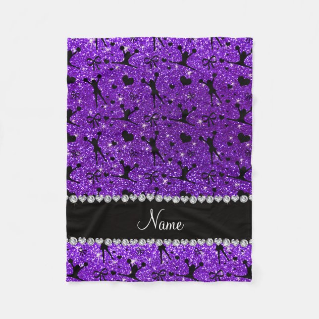Custom name indigo purple glitter cheerleading fleece blanket (Front)