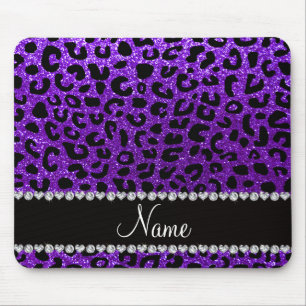 Custom name indigo purple glitter cheetah print mouse pad