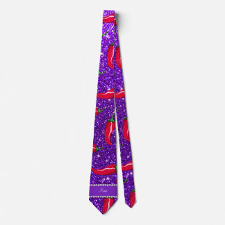 Custom name indigo purple glitter chilli pepper tie