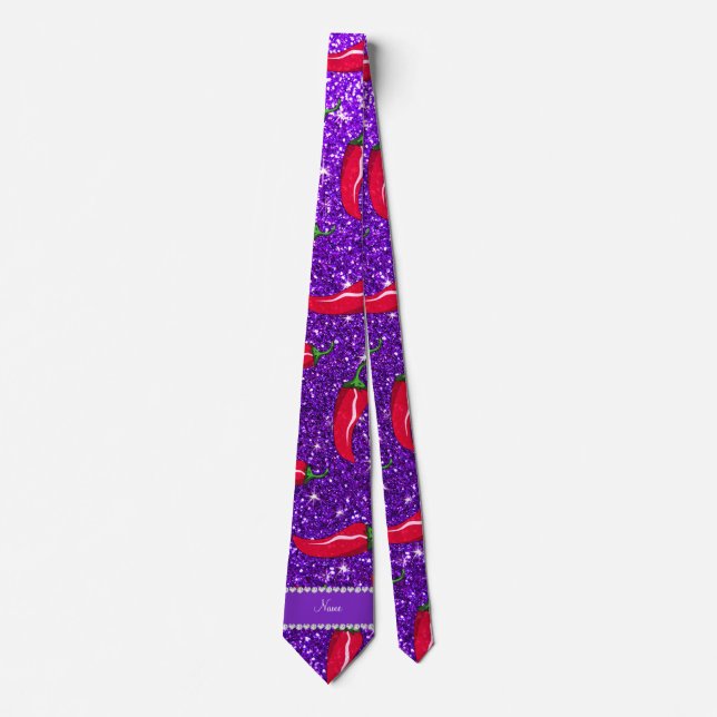 Custom name indigo purple glitter chilli pepper tie (Front)