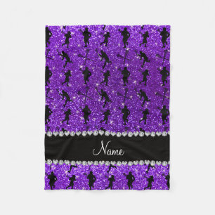 Custom name indigo purple glitter lacrosse players fleece blanket