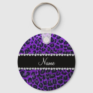 Custom name indigo purple glitter leopard print key ring
