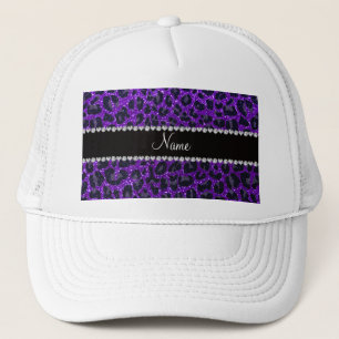 Custom name indigo purple glitter leopard print trucker hat