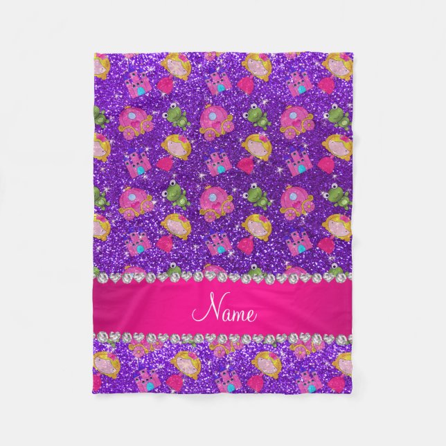 Custom name indigo purple glitter princess frogs fleece blanket (Front)
