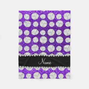 Custom name indigo purple glitter volleyballs fleece blanket