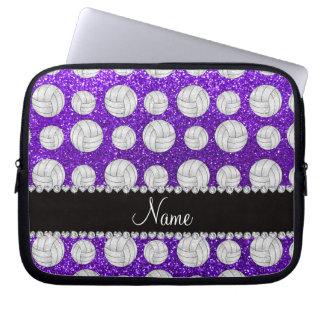 Custom name indigo purple glitter volleyballs laptop sleeve