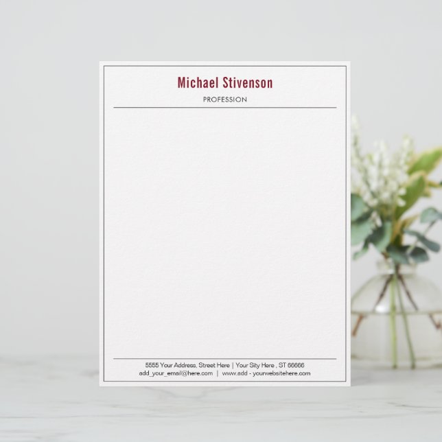 Custom Name Info Address Personalised Letterhead (Standing Front)