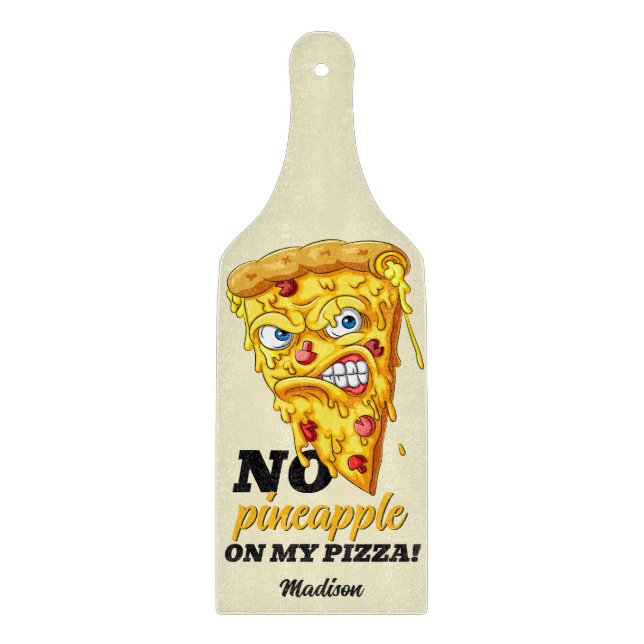Custom Name & Ingredient Angry Pizza Cutting Board (Front)