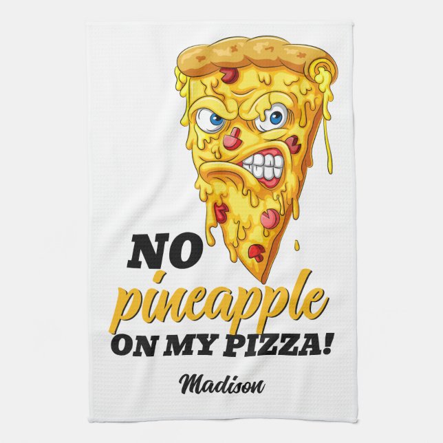 Custom Name & Ingredient Angry Pizza Tea Towel (Vertical)