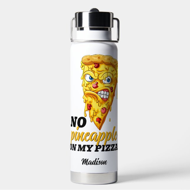 Custom Name & Ingredient Angry Pizza Water Bottle (Back)