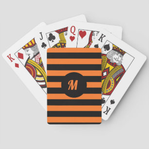 Custom Name Initial Black & Orange Stripes Playing Cards