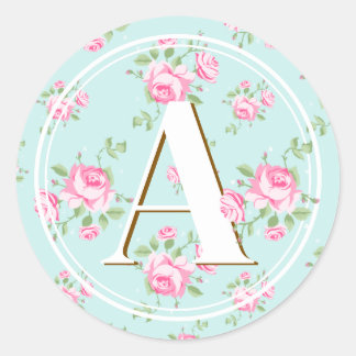 Custom Name Initial Classic Rose Chic Design Round Sticker