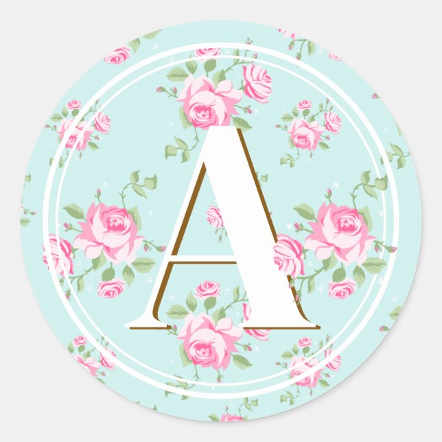 Custom Name Initial Classic Rose Chic Design Round Sticker (Front)