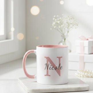 Custom Name &Initial Elegant Dusty Rose Pink Mug