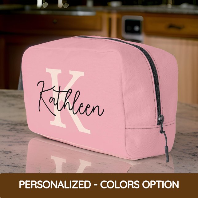 Custom Name Initial Makeup Bag, Bridesmaid Gift Dopp Kit (pink custom name bag, initial bag for women, bridesmaid gift bag, cosmetic bag for her, GIFT FOR HER)