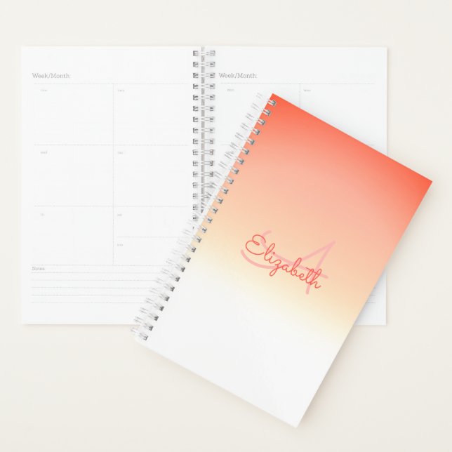 Custom Name Initial Monogram Coral White Ombre Planner (Display)