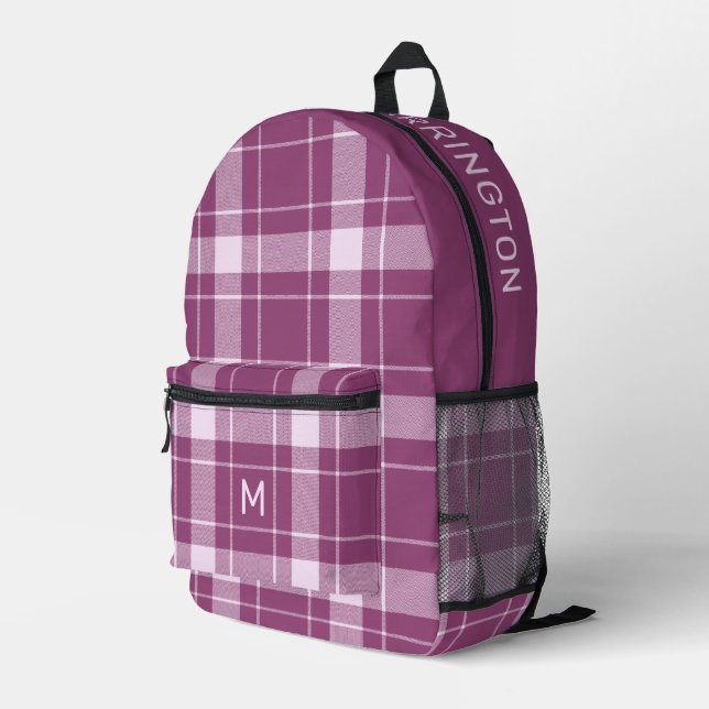Custom Name & Initial Plaid Pattern Printed Backpack (Back Corner Right)