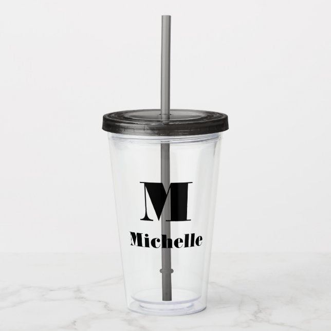 Custom Name Initial Solid Colour  Acrylic Tumbler (Front)