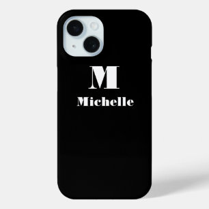 Custom Name Initial Solid Colour Black iPhone 15 Case