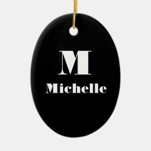 Custom Name Initial Solid Colour Black Ceramic Tree Decoration