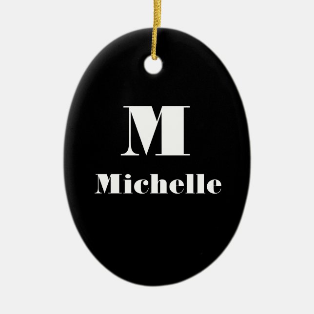 Custom Name Initial Solid Colour Black Ceramic Tree Decoration (Front)