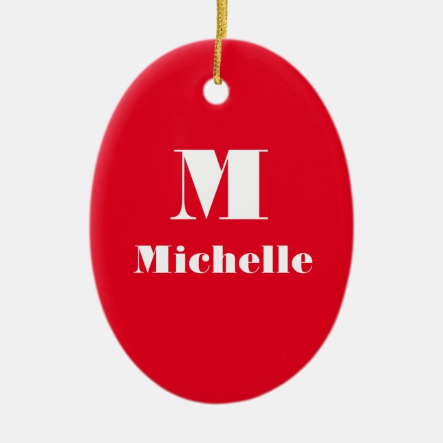 Custom Name Initial Solid Colour  Ceramic Tree Decoration (Front)