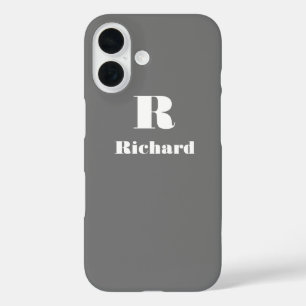 Custom Name Initial Solid Colour Grey iPhone 16 Case