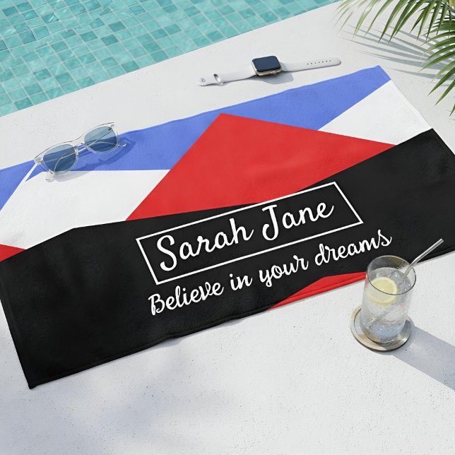 Custom Name & Inspiring Modern Abstract Bauhaus Beach Towel (Creator Uploaded)