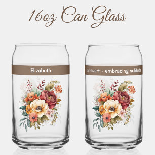 Custom name introvert solitude flowers brown can glass