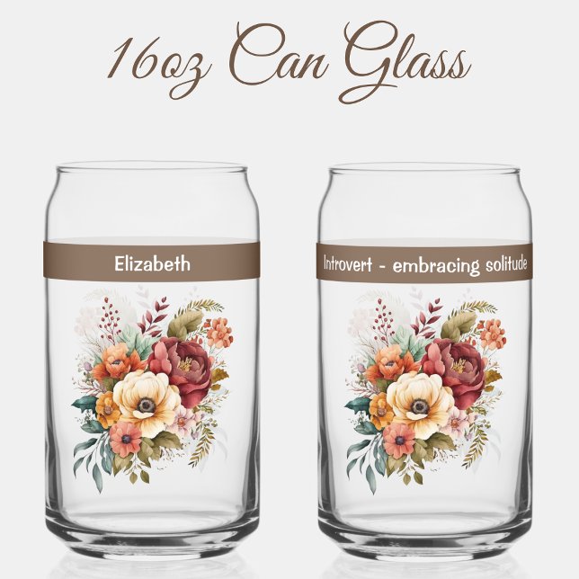 Custom name introvert solitude flowers brown can glass (Creator Uploaded)
