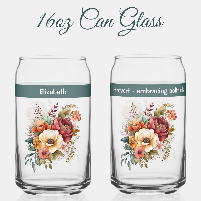 Custom name introvert solitude flowers green can glass (Creator Uploaded)