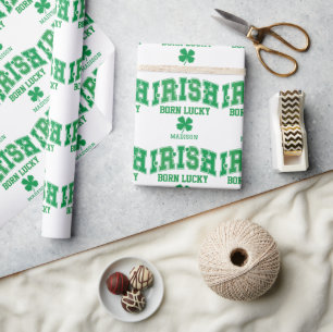 Custom Name Irish Born Lucky Wrapping Paper
